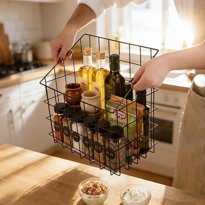 2 Pack Bath Tub Toy Storage Organizer Basket, Rustproof Black Iron Holder