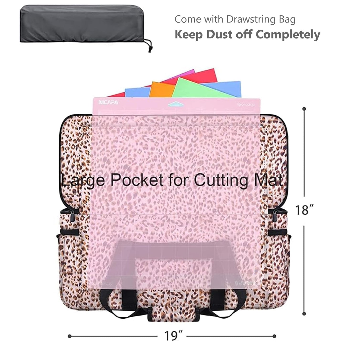 IMAGINING Carrying Case for Cricut Maker, Double-Layer Bag Machine with Cover and Cutting Mat Pocket Compatible Explore Air, Organization Storage Bags, Accessories, Leopard