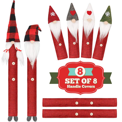 D-FantiX Gnome Christmas Refrigerator Handle Covers Set of 8, Adorable Swedish Tomte Kitchen Appliance Handle Covers Microwave Oven Dishwasher Fridge Door Handle Covers Protector Christmas Decorations