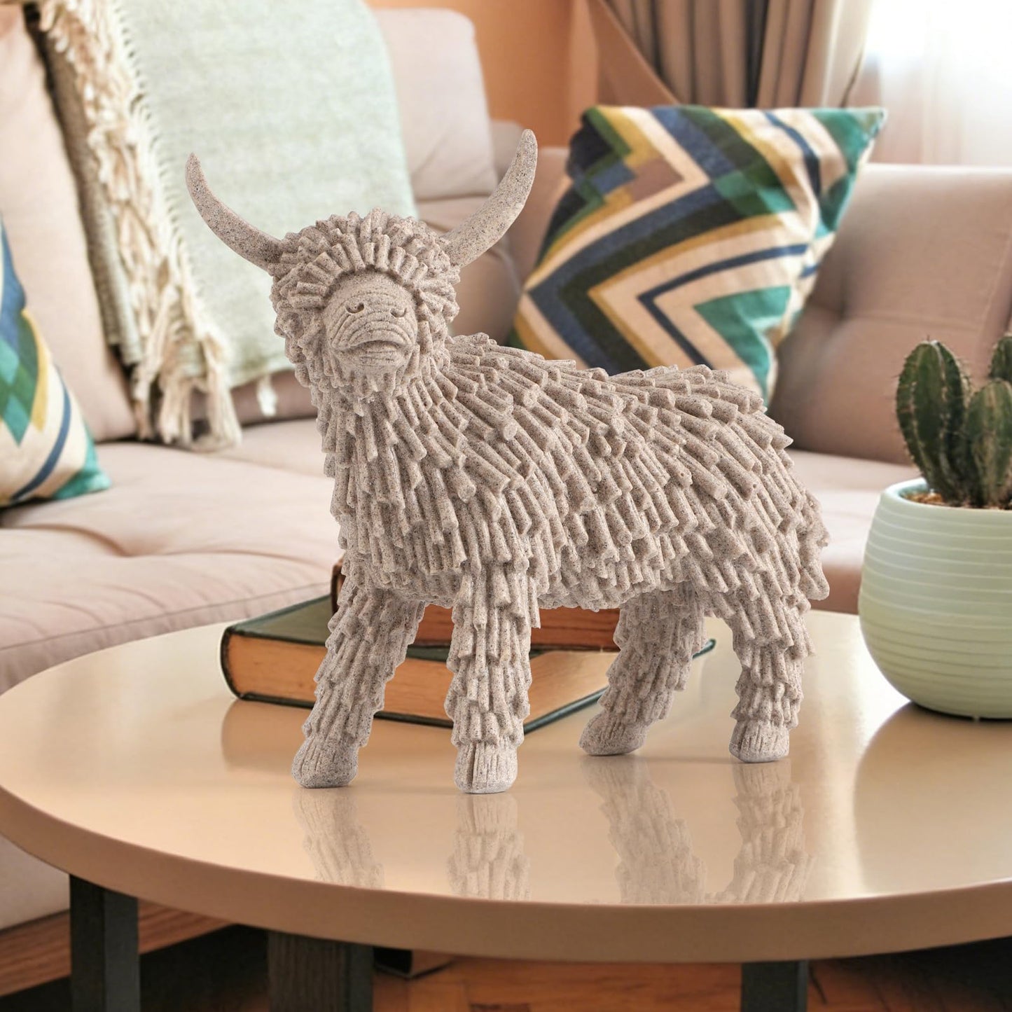 UDKKMK Yak Figurine Decor for Shelf Living Room Bedroom Bookshelf CoffeTable and Office Display,Symbolizes Resilience, Strength, and unwavering,Unique Gift for Mens Womens or Friends (Sandstone)