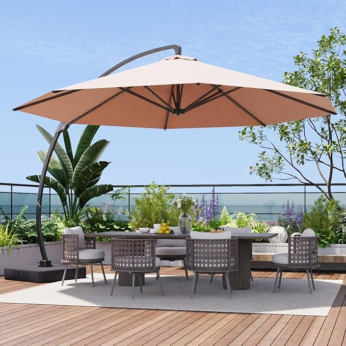 Aoxun 11 FT Cantilever Umbrella with Base Included, Patio Large Aluminum Offset Umbrella Windproof with 360°Rotation, Heavy Duty Frame for Outdoor, Pool, Deck and Garden