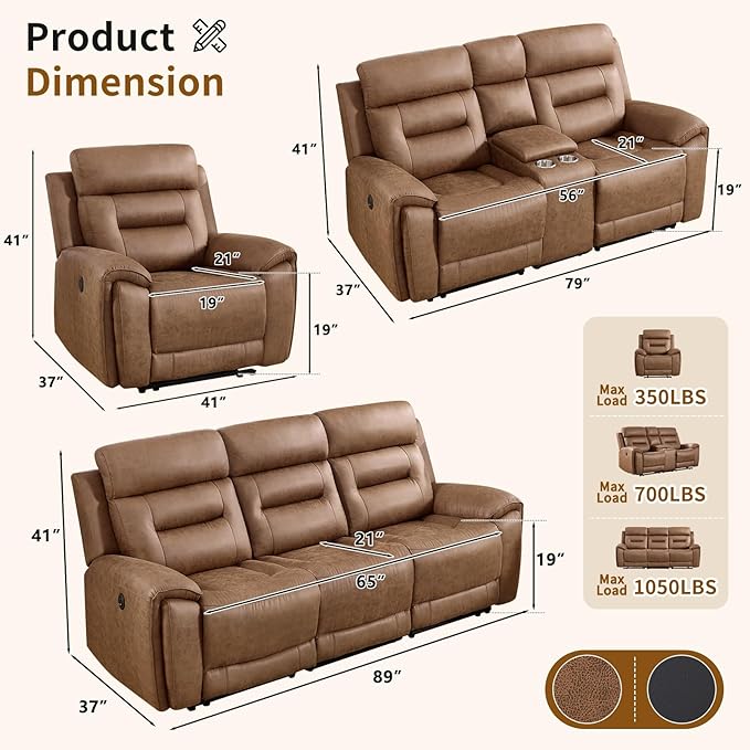 ANJ 3-Piece Power Recliner Sofa Set