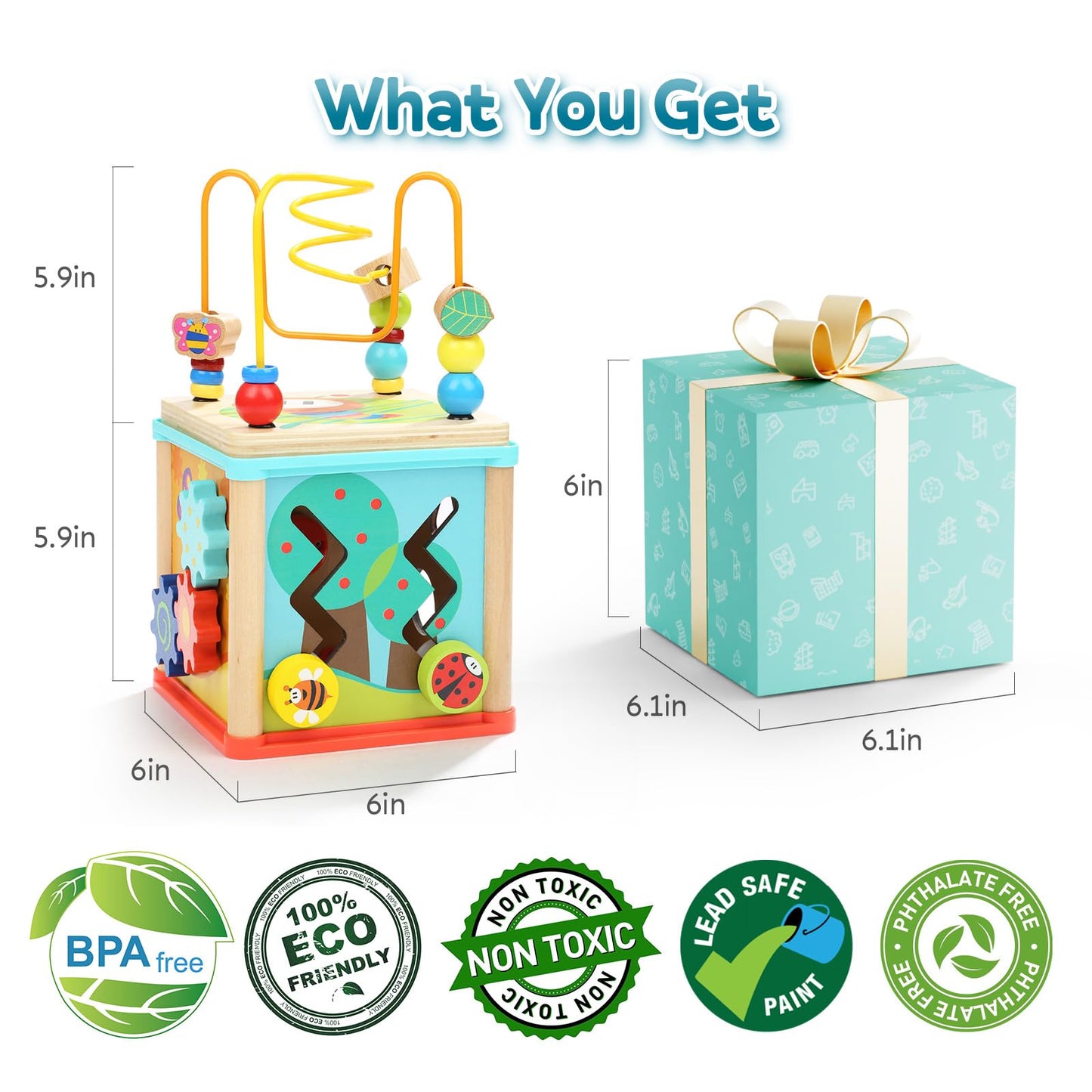 TOP BRIGHT Wooden Shape Sorter Activity Cube Toys for 1 Year Old Baby - 1st Birthday Gifts for Girl and Boy 12 Months Plus