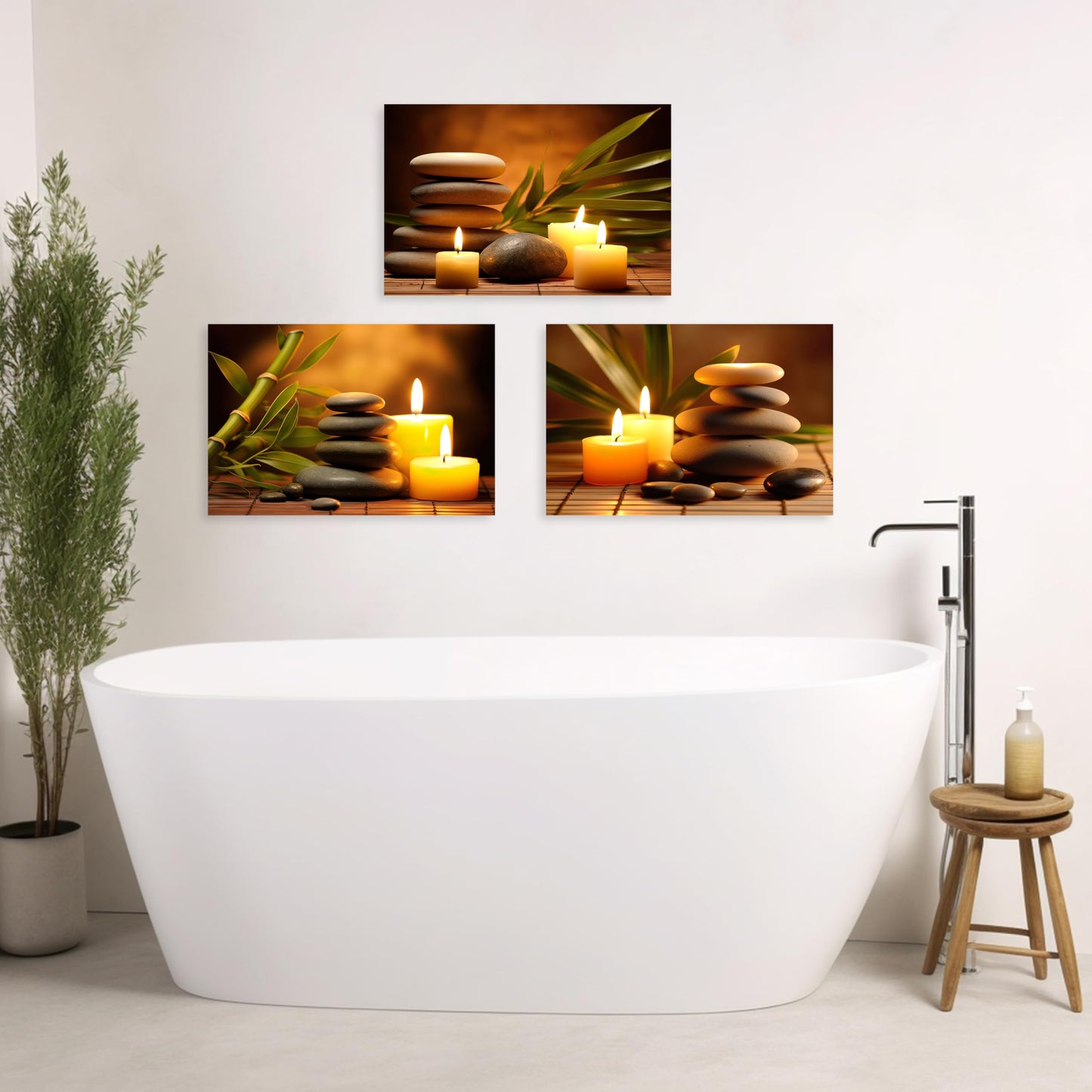 ARTZGX 3 Piece Zen Wall Art Zen Stones Canvas Spa Still Life Picture Print Meditation Candles Painting for Bathroom Decor Frame(Zen Stone - 1, 16x24inchx3P (40x60cmx3P))