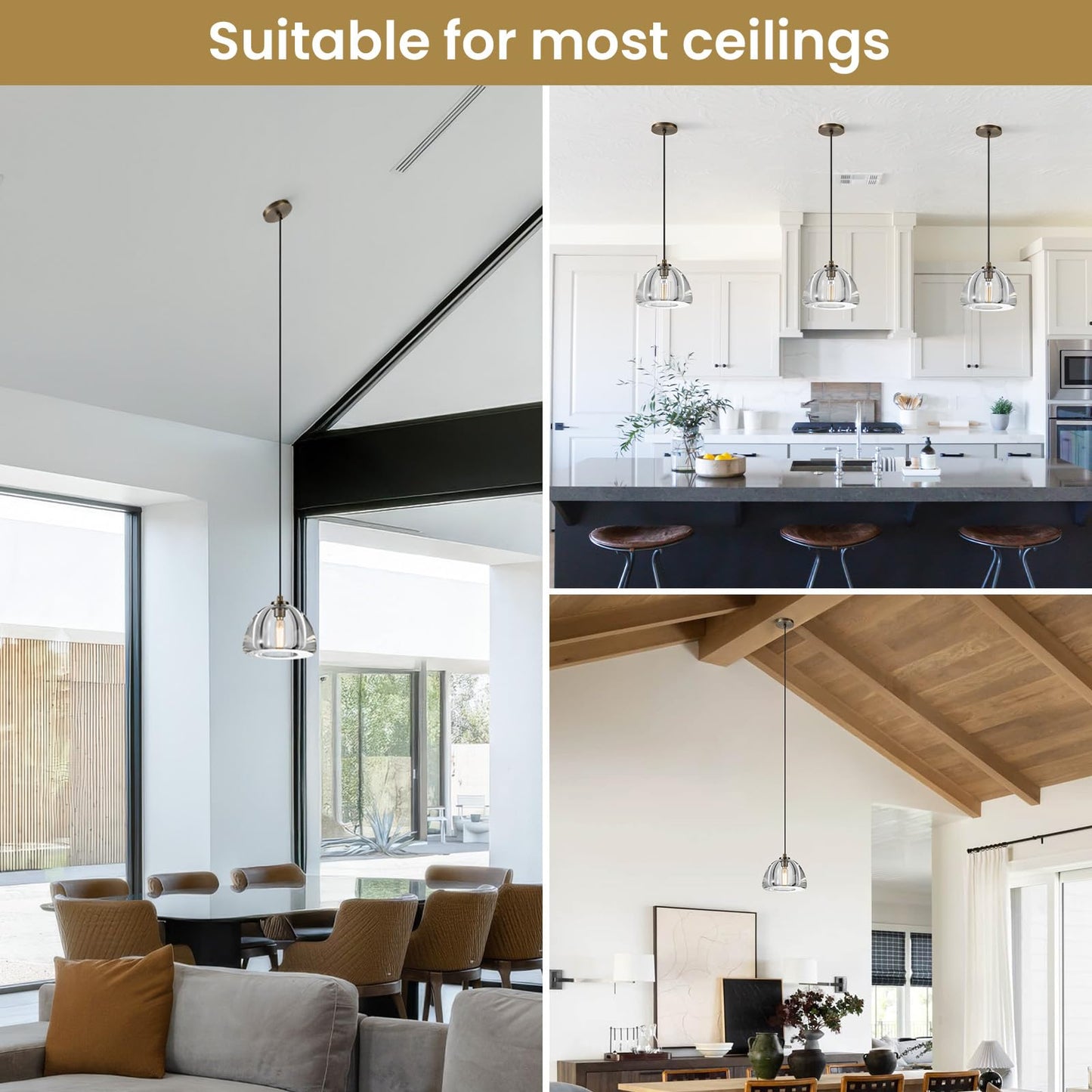 Aged Brass Crystal Pendant Light: Set of 2 Dimmable Antique Copper Hanging Pendant Light Fixtures over Kitchen Island -7" Modern Luxury Vintage Dining Room Pendants Lighting 3000k E12 Bulb Included