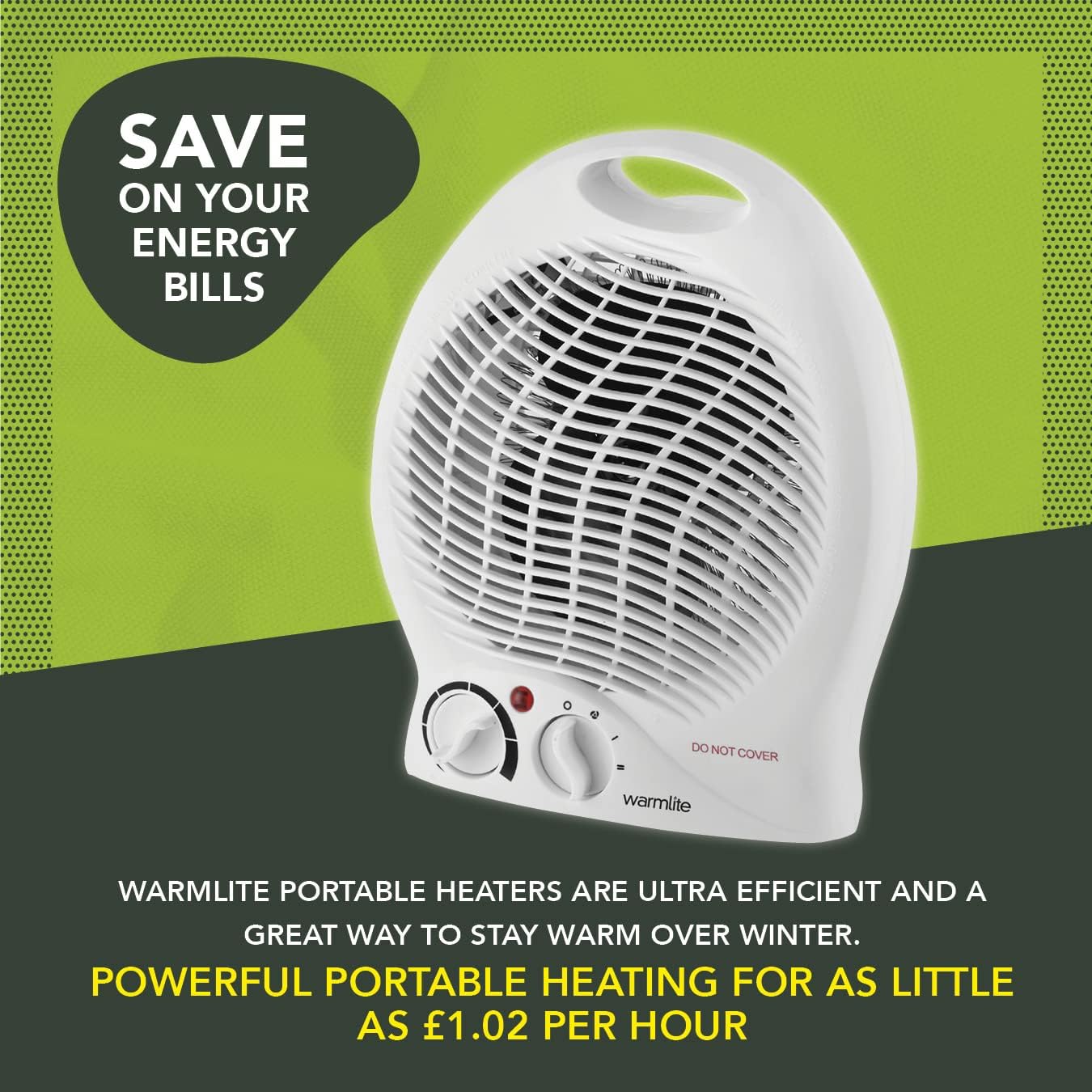 Warmlite WL44002 Thermo Fan Heater with 2 Heat Settings and Overheat Protection, 2000W, White