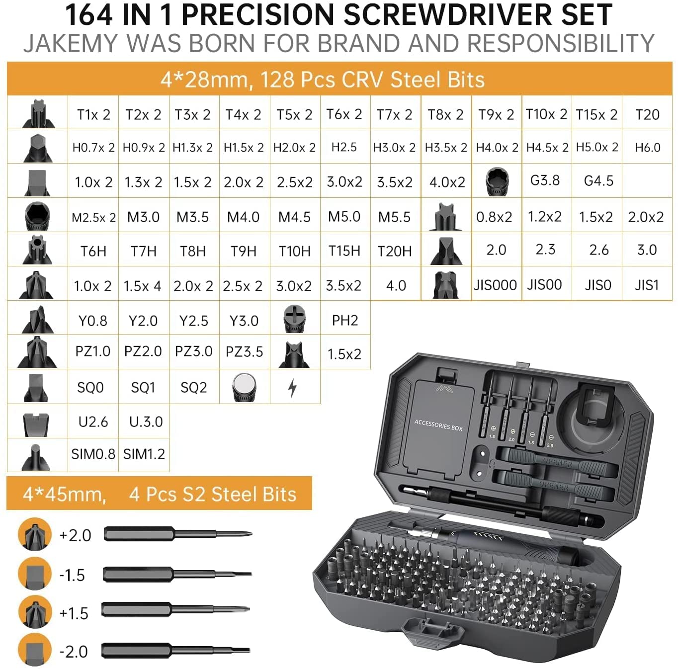 Adjustable Precision Screwdriver Set, Laptop Scredriver, JAKEMY 164 in 1 Professional Computer Repair Tool Kit with T5 T6 Torx Screwdriver for Phone/Glasses/Watch/RC Car/Xbox