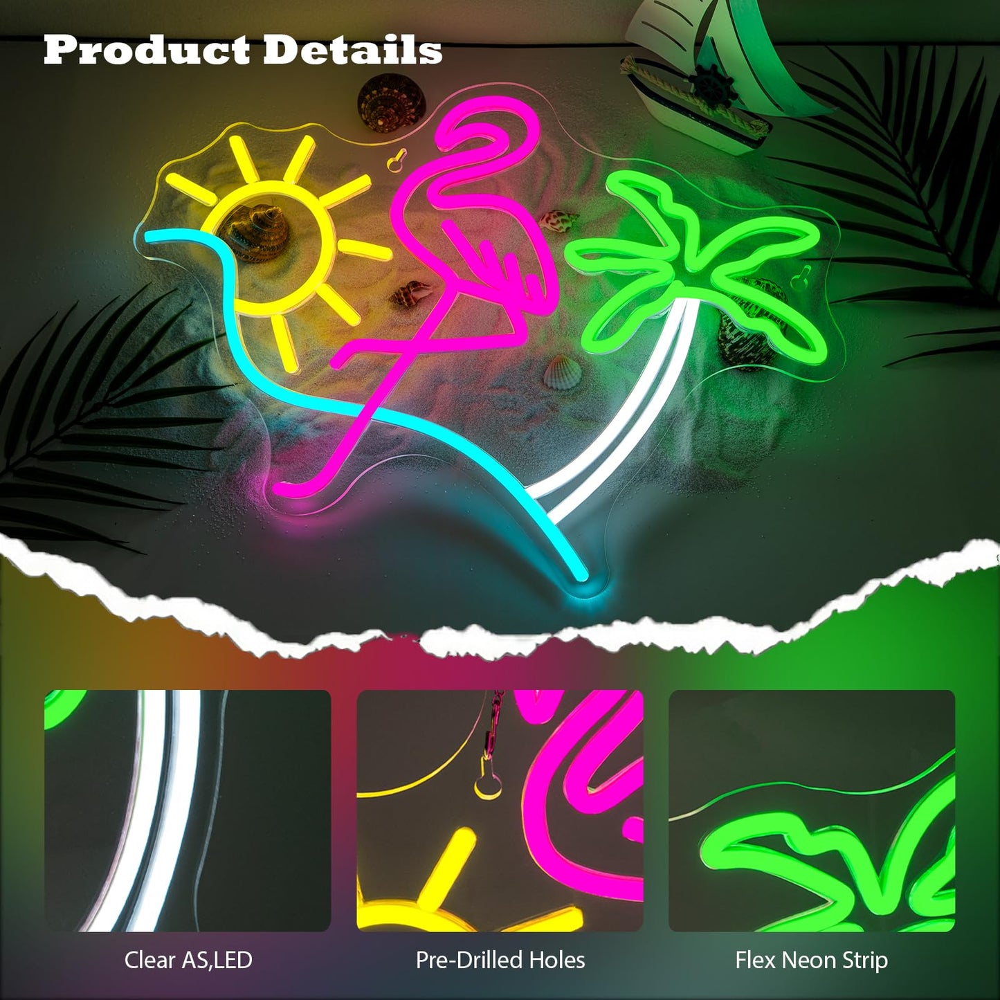 Flamingo Sun Palm Tree Neon Signs for Wall Decor Funny Dimmable LED Neon Light Sign USB Powered for Home Bar Cart Summer Beach Restaurant Man Cave Decor Beer Cafe Bistro Club Party