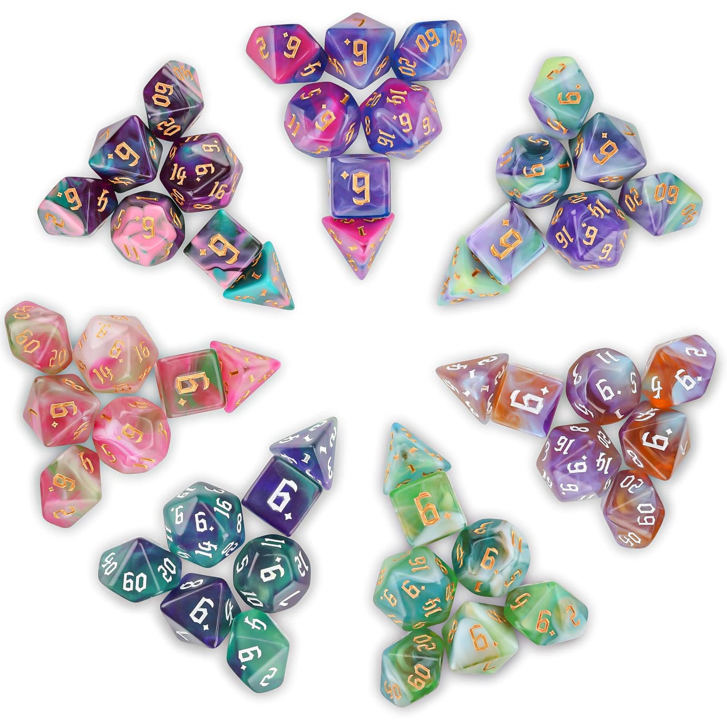 Surhugvy DND Dice Set, 7 X 7 (49 Pieces) Polyhedral Dice Set for Dungeons and Dragons DND RPG MTG Table Games with 7 Pack Black Bags