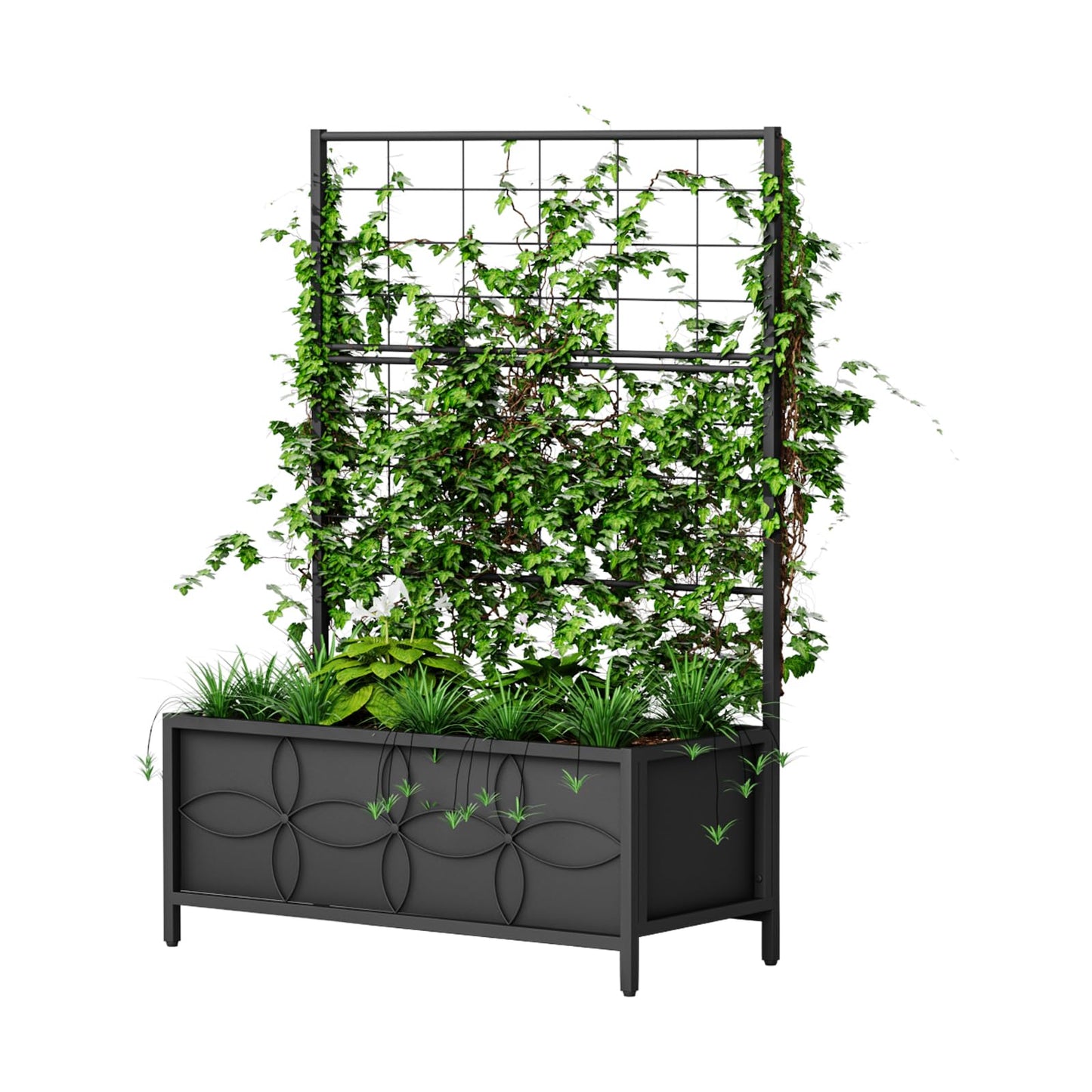 Zhongma Sturdy Raised Garden Bed with Trellis (15.75 x 35.43 x 48.8 in) for Vegetables Flower, Planter Box for Backyard Patio Balcony