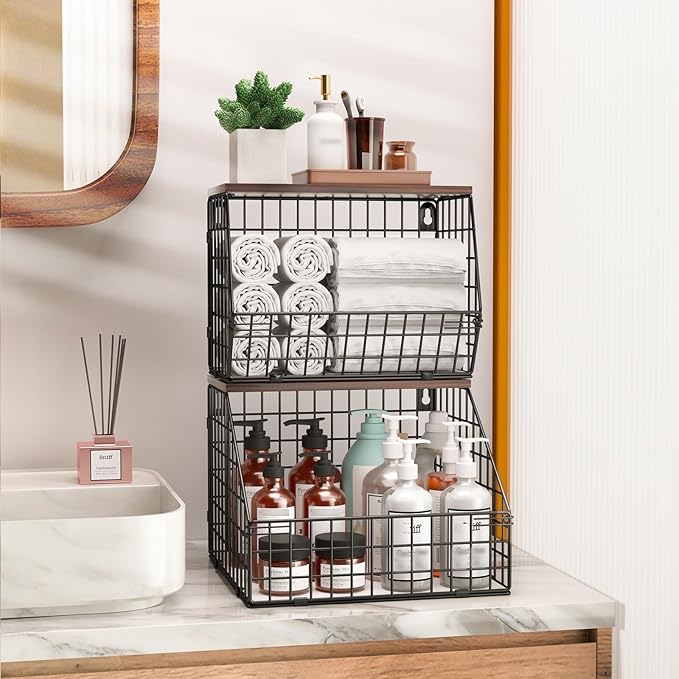 Fruit and Vegetable storage, 2 Set Wall Mounted Wire Baskets, Fruit Basket