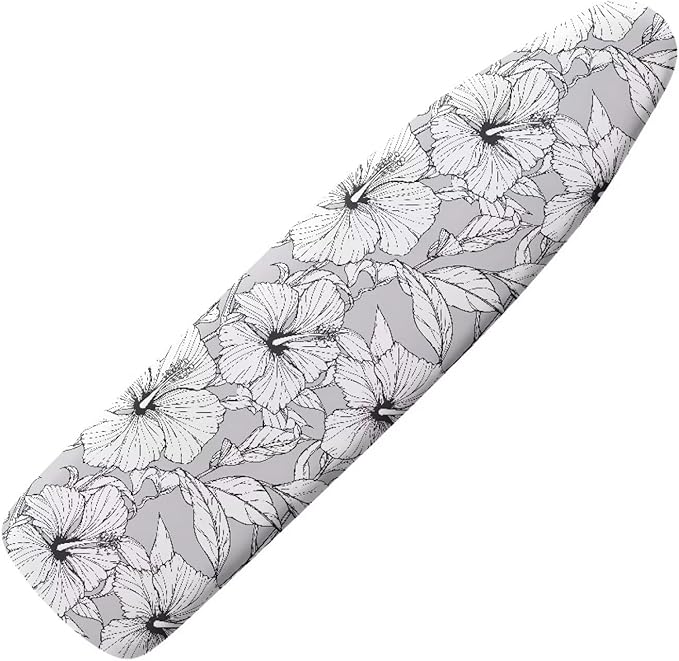 Black White Hibiscus Flower Ironing Board Cover-15x 54 Sketch Tropical Flowers