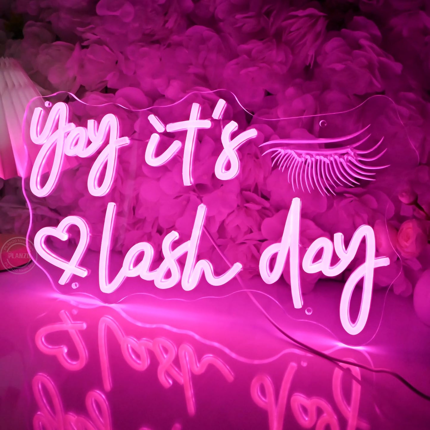 Planzo Yay It’s Lash Day Neon Sign Light for Lash Room Nail Studio Beauty Salon Pink LED Wall Sign Girl Makeup Bedroom Neon Light Wall Decor Lady Birthday Christmas Lash Tech Gift 5V USB 15.75"