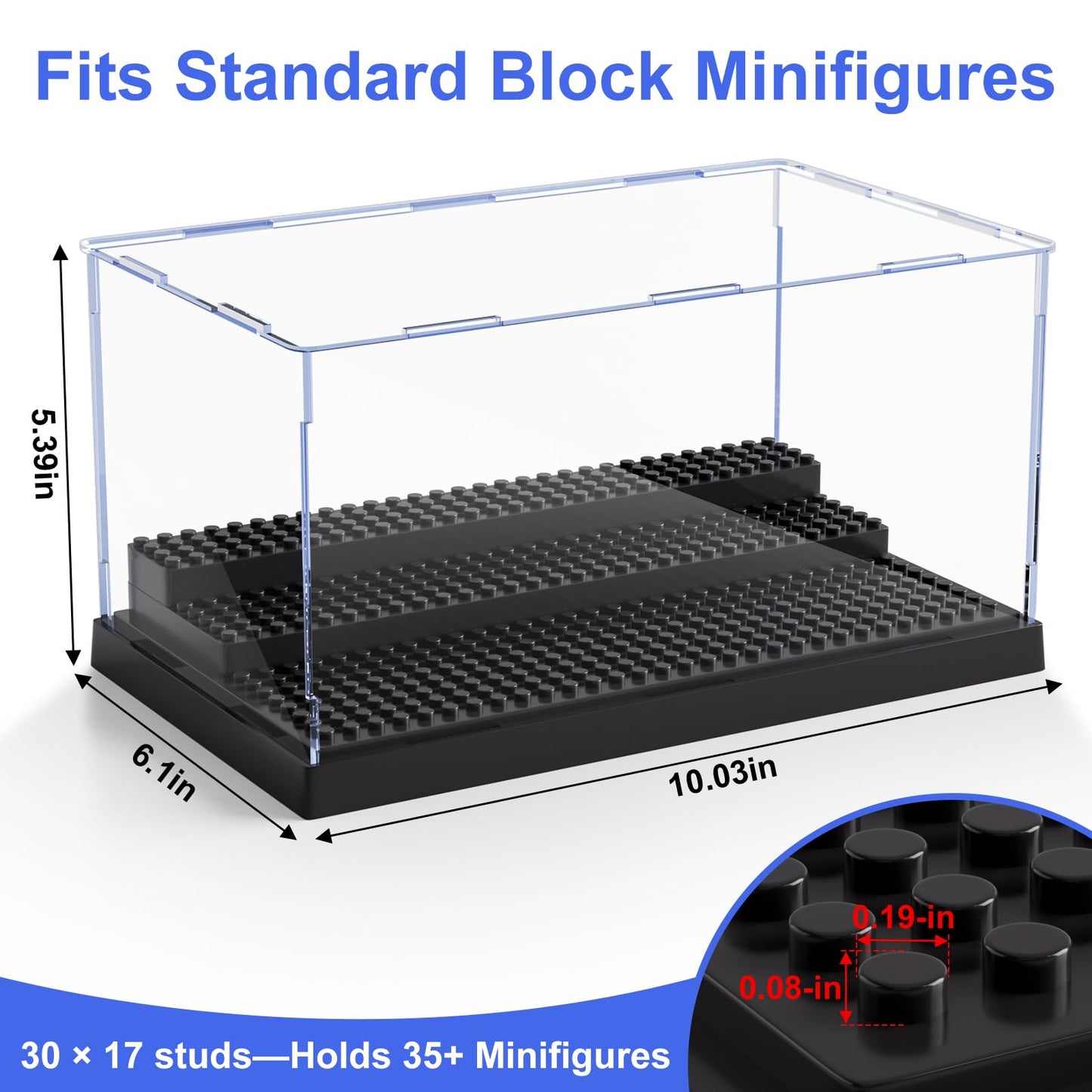 2 Pack Minifigure Display Case for Action Figures Blocks, Clear Dustproof Acrylic Display Box Storage with 3 Movable Steps Gifts for Children,Black…