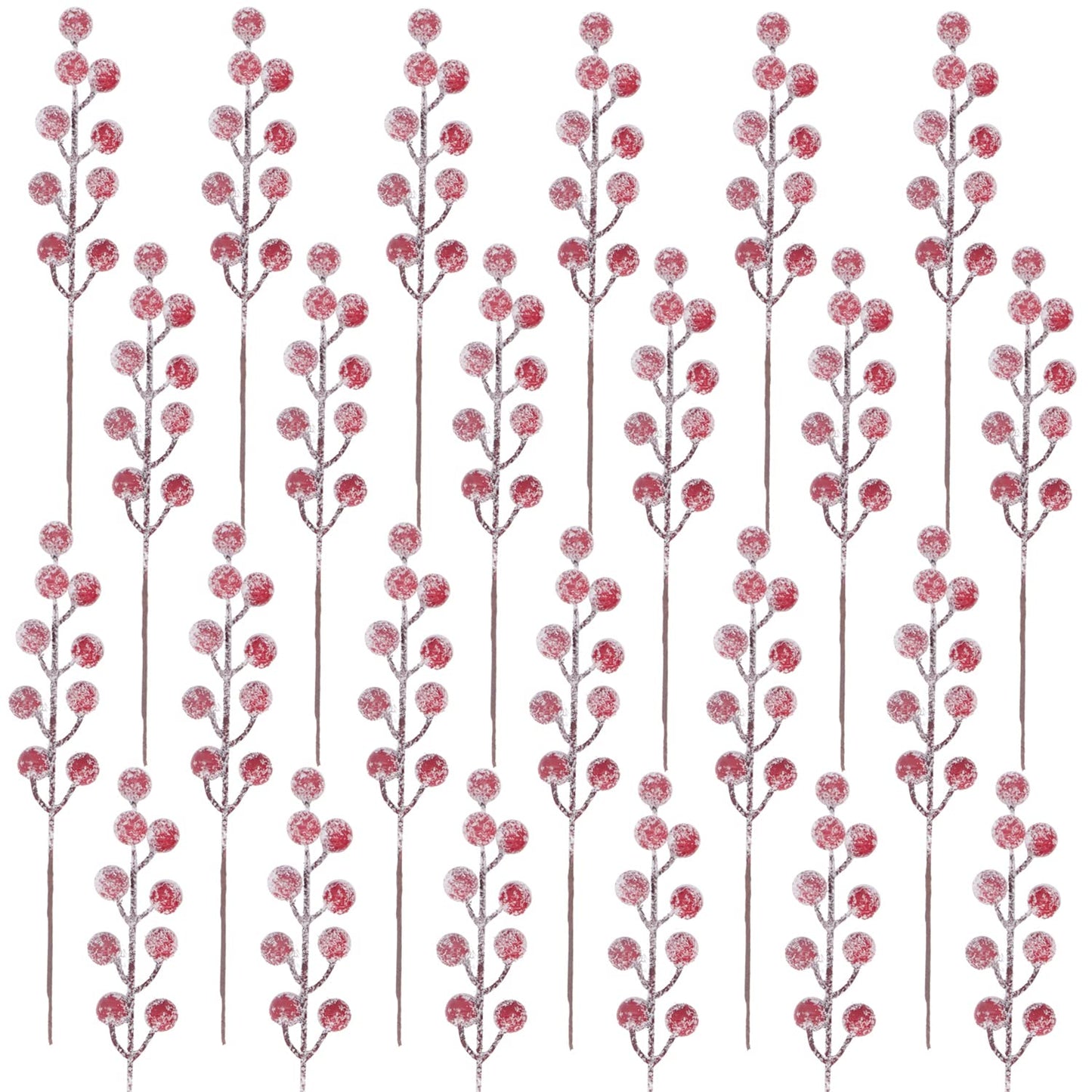 24 Pieces Artificial Holly Berry Stems 9" Christmas Berry Picks Sprays Snowy Fake Red Berries for Christmas Tree Branches Fillers Ornaments Valentine DIY Crafts Wedding Home Party Winter Decor (24)