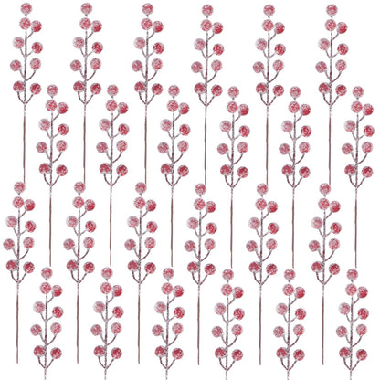 24 Pieces Artificial Holly Berry Stems 9" Christmas Berry Picks Sprays Snowy Fake Red Berries for Christmas Tree Branches Fillers Ornaments Valentine DIY Crafts Wedding Home Party Winter Decor (24)
