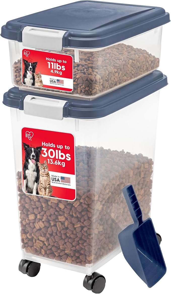 IRIS USA Dog Food Storage Container, 30 lbs & 11 lbs Combo, Cat Food Storage
