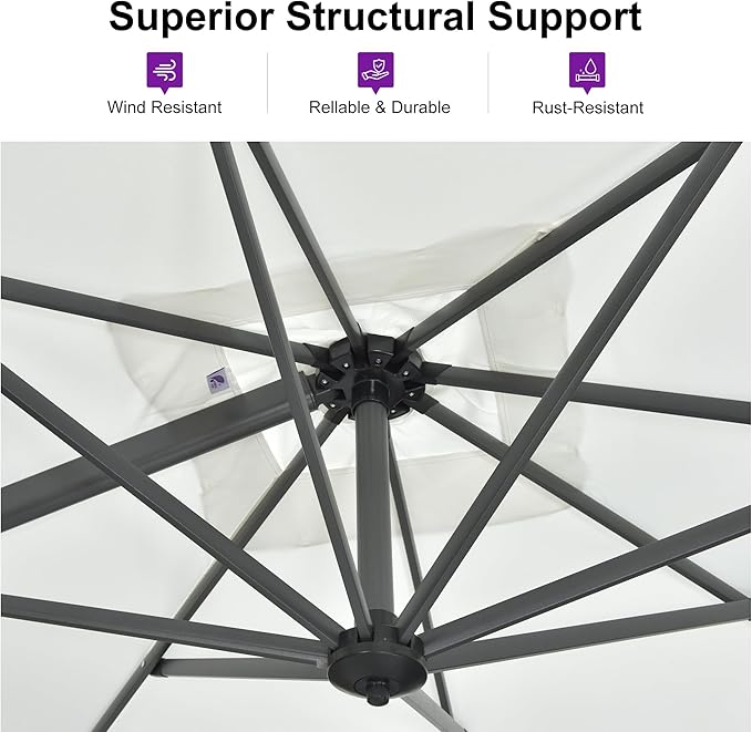 PURPLE LEAF 10'×10' Patio Umbrella with Base and Cover Outdoor Large Offset Cantilever Umbrella Heavy Duty Sun Umbrella for Garden Deck Pool Patio White