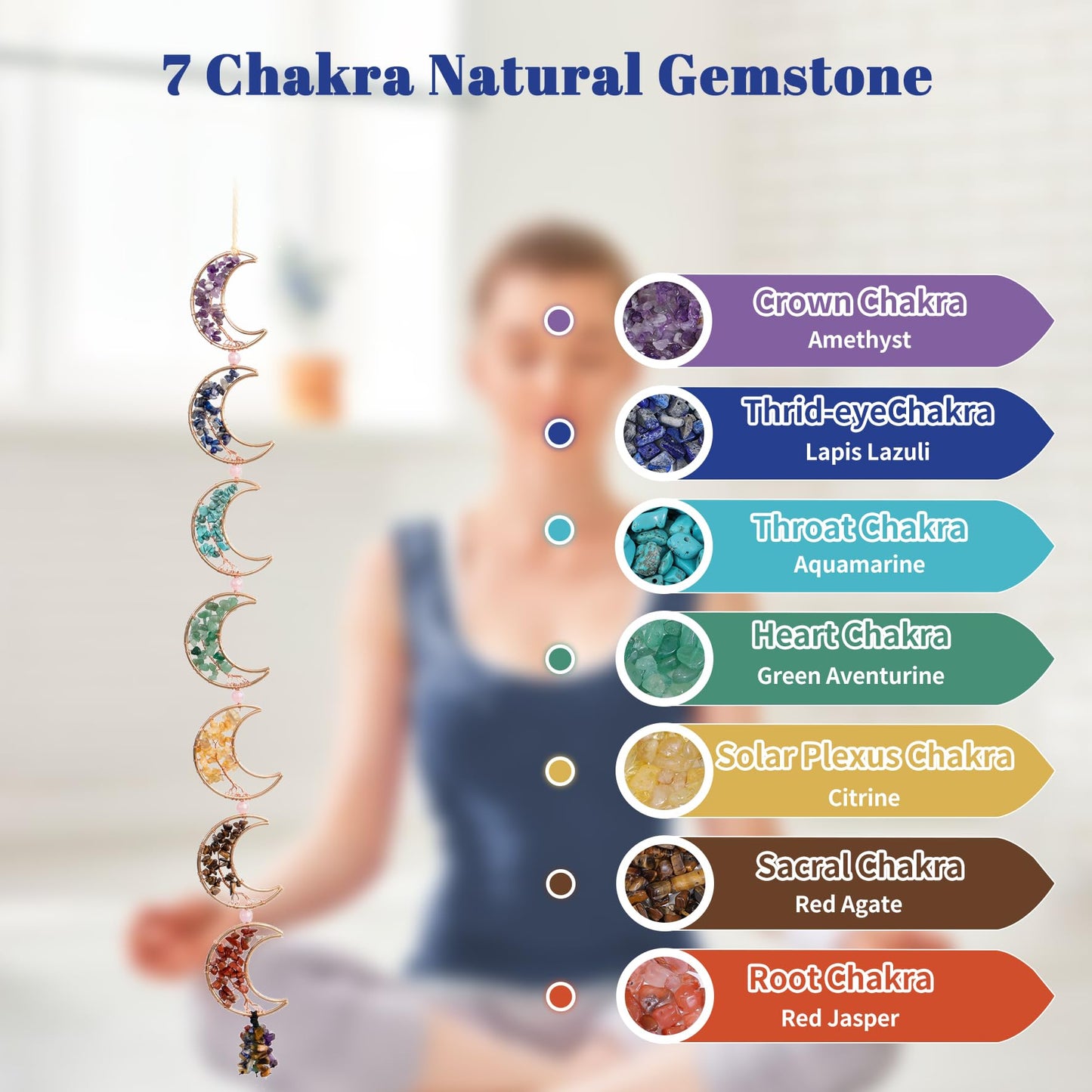 7 Chakra Healing Crystals Hanging Ornament，Handmade Tree of Life Chakra Stones Moon Natrual Gemstones Wall Hanging Ornaments for Home Decor Yoga Meditation(7 Moon Crystal Tree)