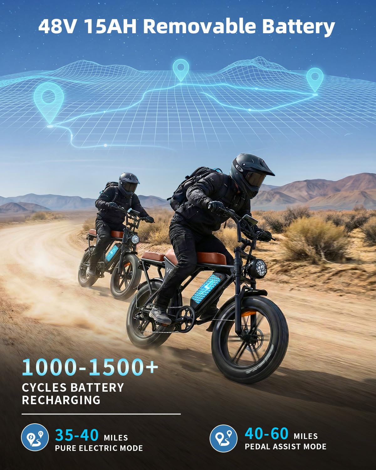 OUXI V8 Electric Bike for Adults, Ebike with15.6 AH Removable Battery Max 60Miles, 20" Electric Dirt Bike Dual Disc Brakes, 7-Speed Gear, Electric Motorcycle for Commuting & Off-Road