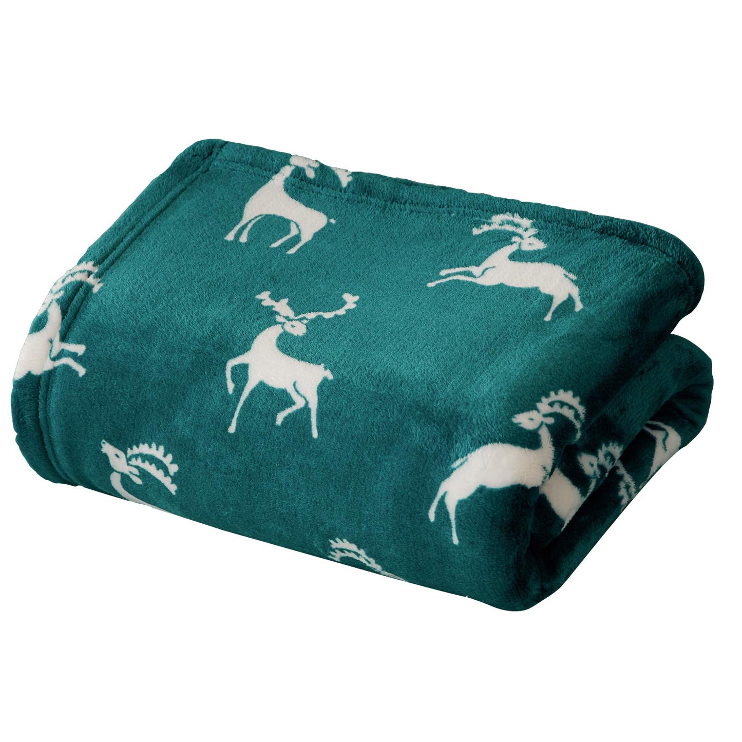 FY FIBER HOUSE Christmas Home Decor Flannel Fleece Throw Blanket for Couch Sofa with Reindeer Print，50"X60", Green