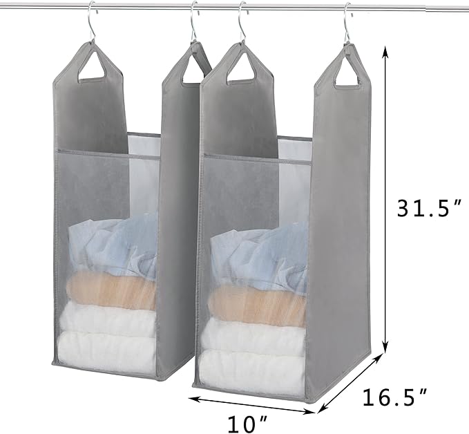 STORAGE MANIAC 2-Pack Hanging Laundry Hamper, Front See-Through Mesh Bag