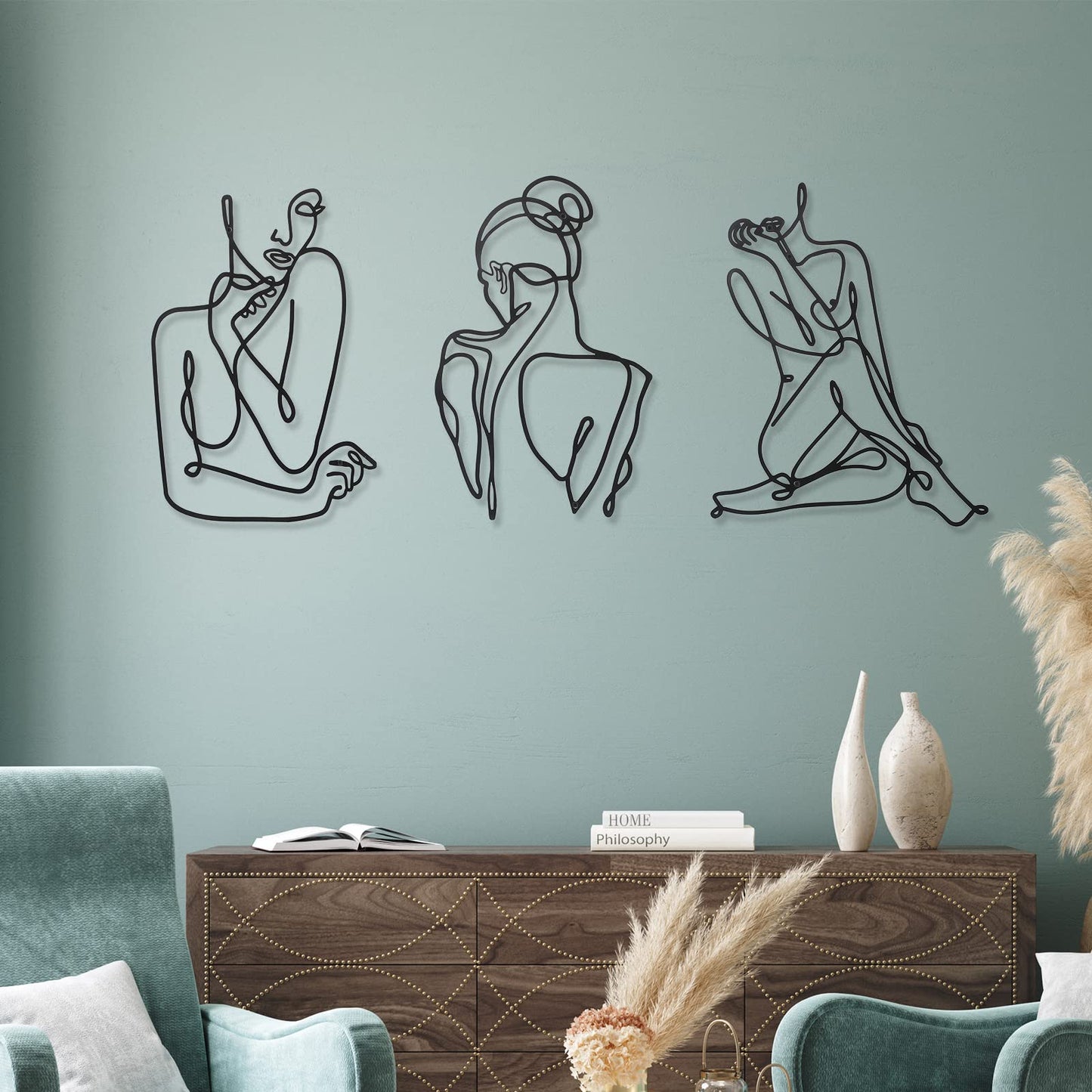 3 Pcs Metal Wall Art Decor Minimalist Abstract Woman Wall Art Metal Modern Line Drawing Decor Female Single Line Home Hanging for Bedroom Kitchen Bathroom Living Room(Modern)