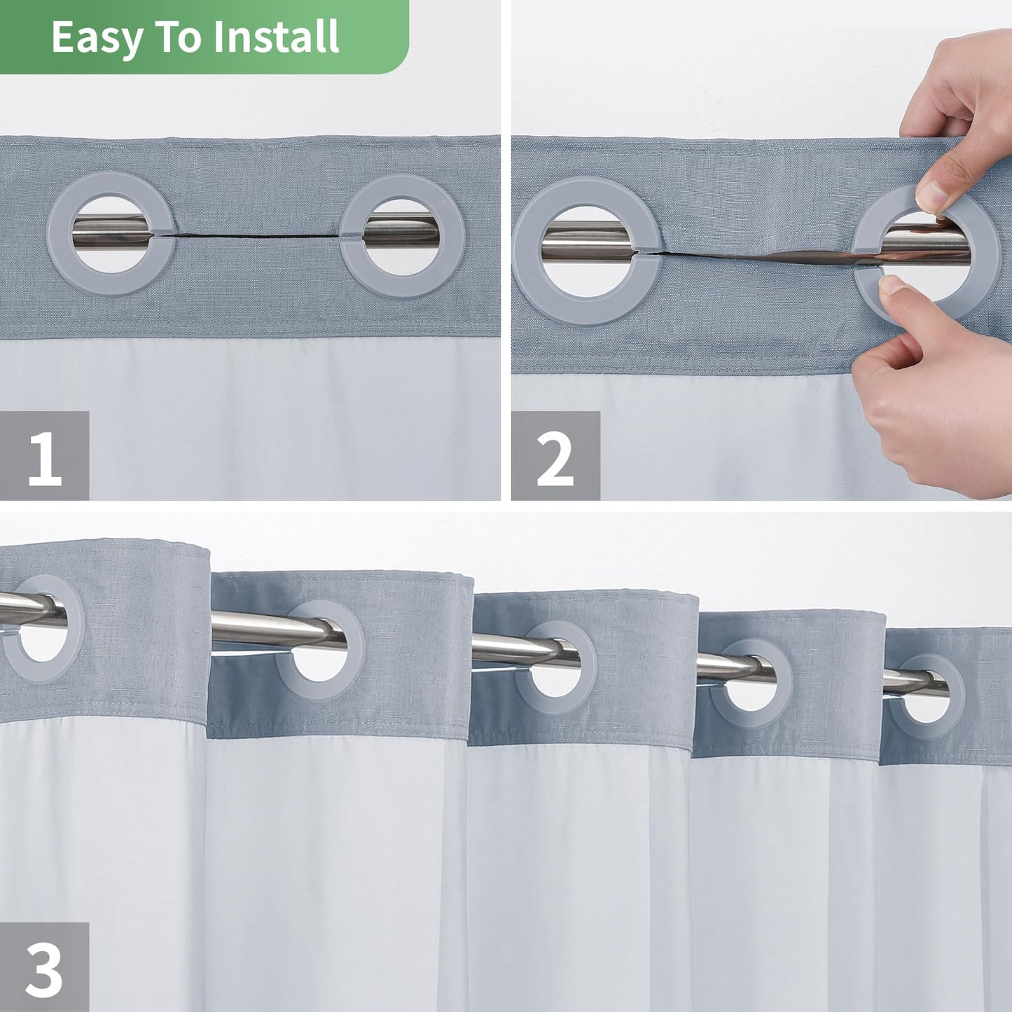 eachope Blue Long No Hook Shower Curtain with Snap-in Fabric Liner Set,Slub Textured Fabric Shower Curtains for Bathroom,Hotel Style Modern Shower Curtain,Water Repellent & Washable,71x80(78)