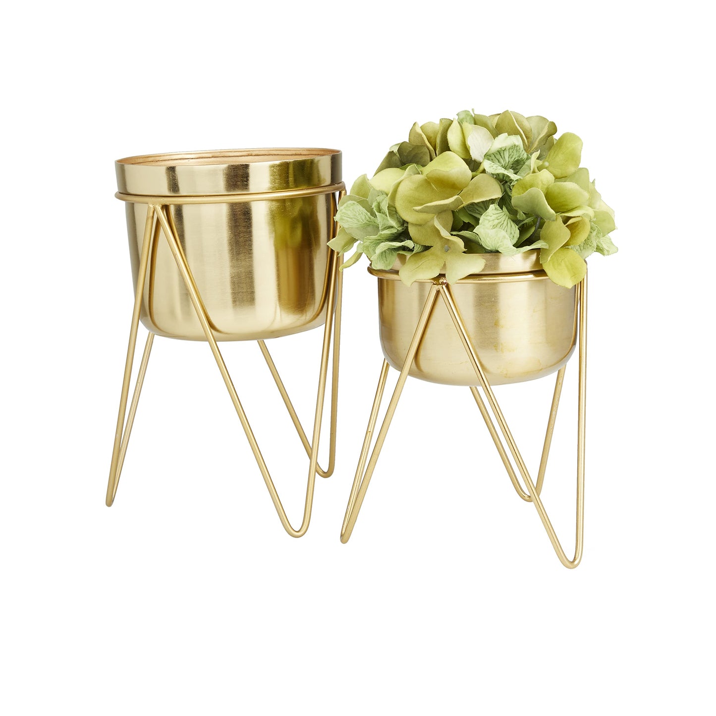 CosmoLiving by Cosmopolitan Metal Indoor Outdoor Planter Small Planter Pot with Removable Stand, Set of 2 Planters 7", 7"W, Gold