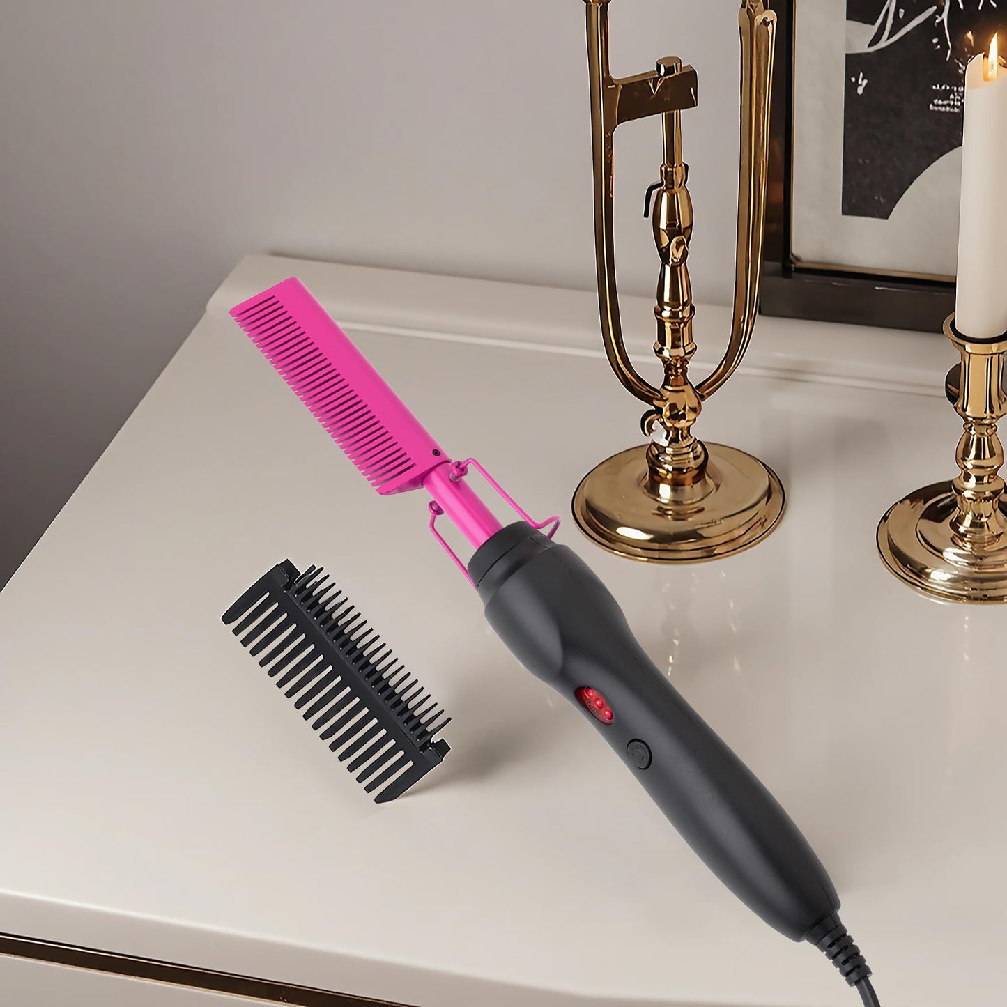 Electric Hot Comb Hair Straightener Heat Pressing Comb Curling Flat Iron Curler Hair Straightener Brush for Natural Black,Anti-Scald Beard Straightening Electric Press Comb