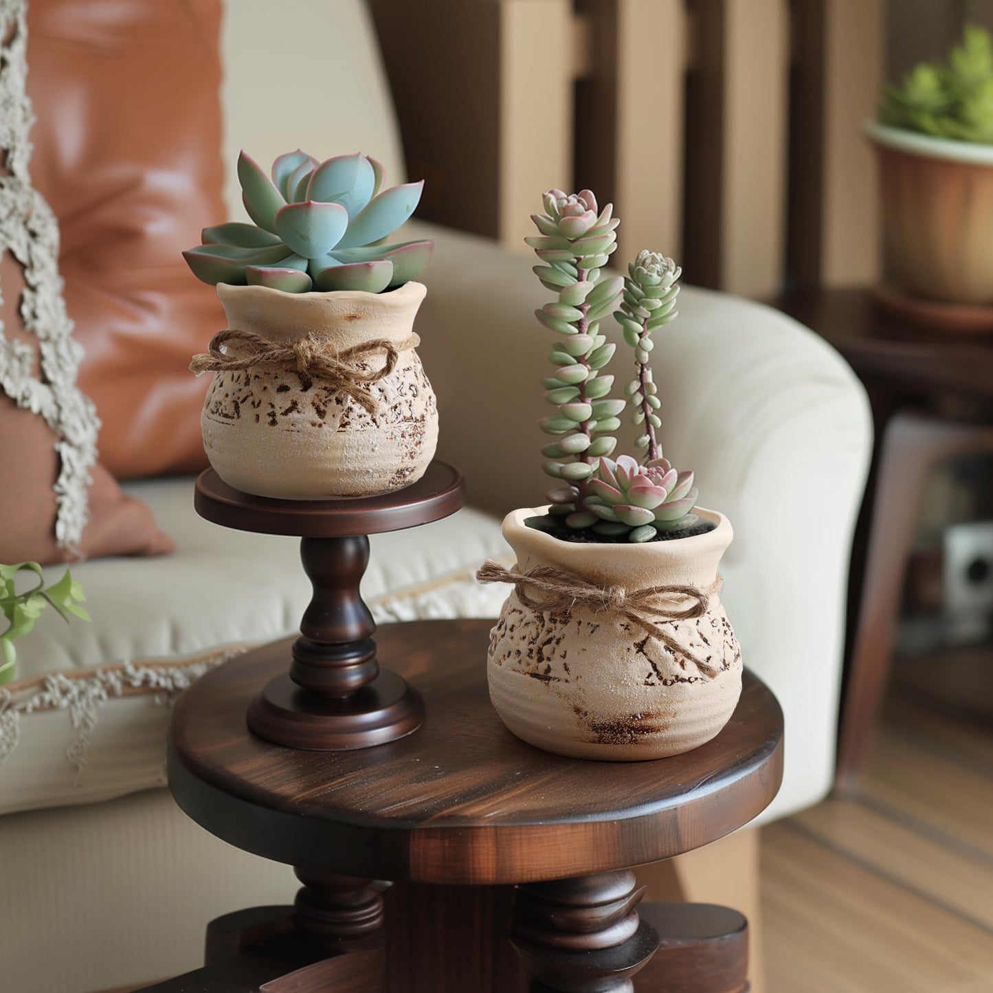 T4U Succulent Pots Set of 4, 3.5 Inch Small Plants Pots, Small Ceramic Pots with Drainage Holes, Succulent Planters for Indoor Plants, Succulent Gift for Women, Mom, Plant Lover, Bookshelf Decor