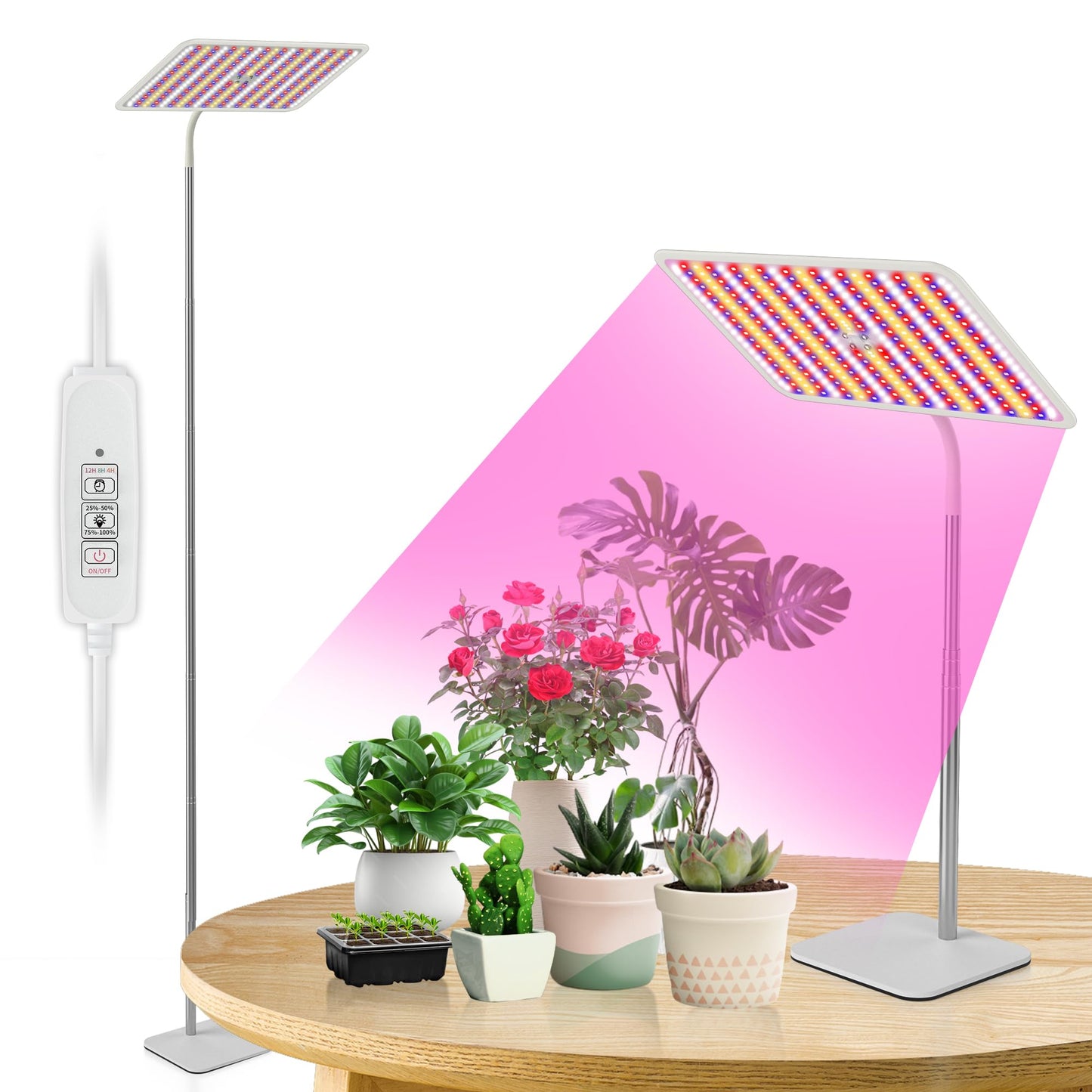 BESTVA 48W Grow Lights for Indoor Plants with Stand, Full Spectrum LED Plant Light for Indoor Plants,12-59 Inches Height Adjustable Growing Lamp with Auto On/Off Timer 4H/8H/12H, 4 Dimmable Brightness
