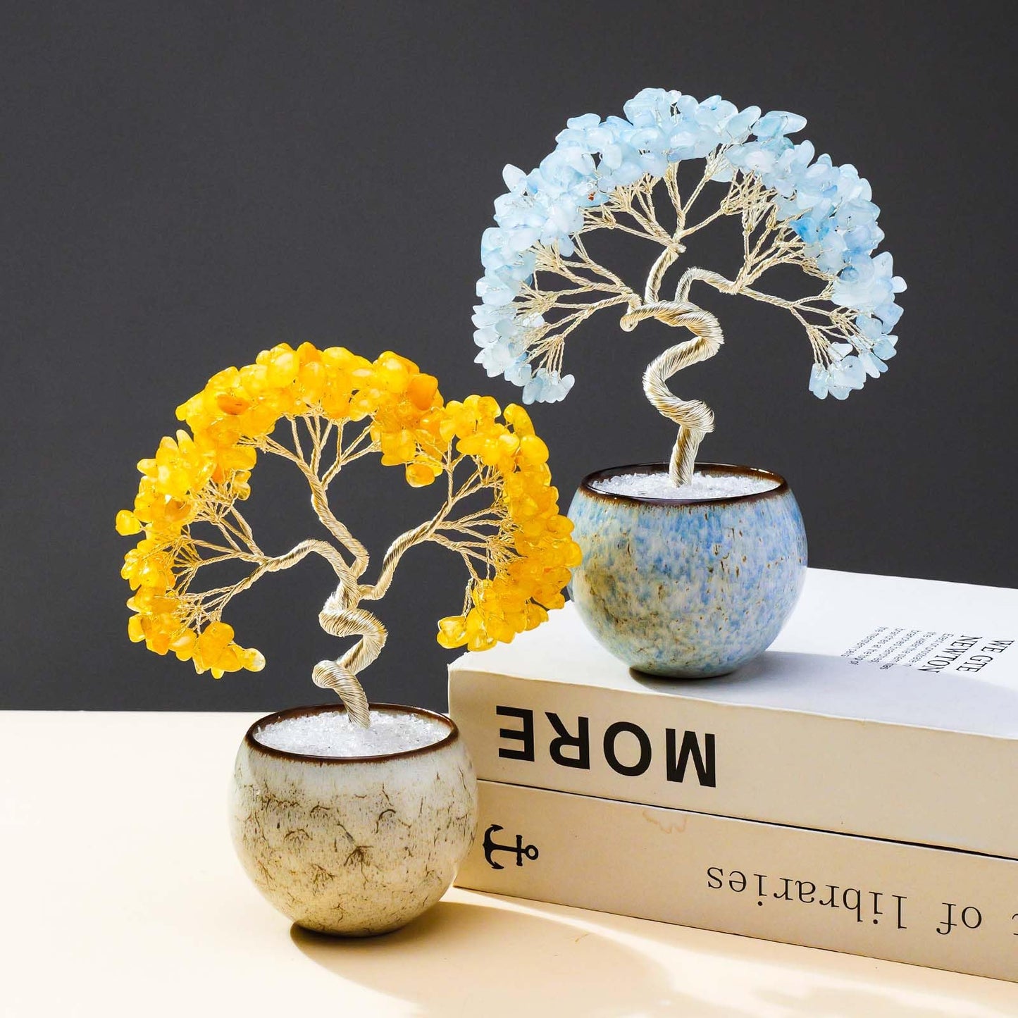 Runyangshi Aquamarine Crystal Tree of Life - 7in Chakra Crystal Money Tree with 297 Natural Healing Crystal Gemstone for Feng Shui, Luck, Balancing Energy Home Decor & Spiritual Gift