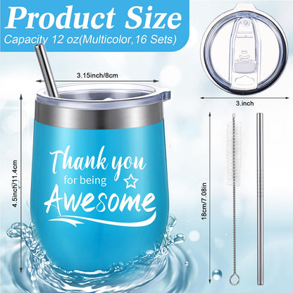 Sieral Thank You Gifts Thank You for Being Awesome Wine Tumbler Employee Appreciation Gifts for Women Men Coworkers Friend Stainless Steel Insulated Tumbler with Straw(Vivid Color,48 Pcs)