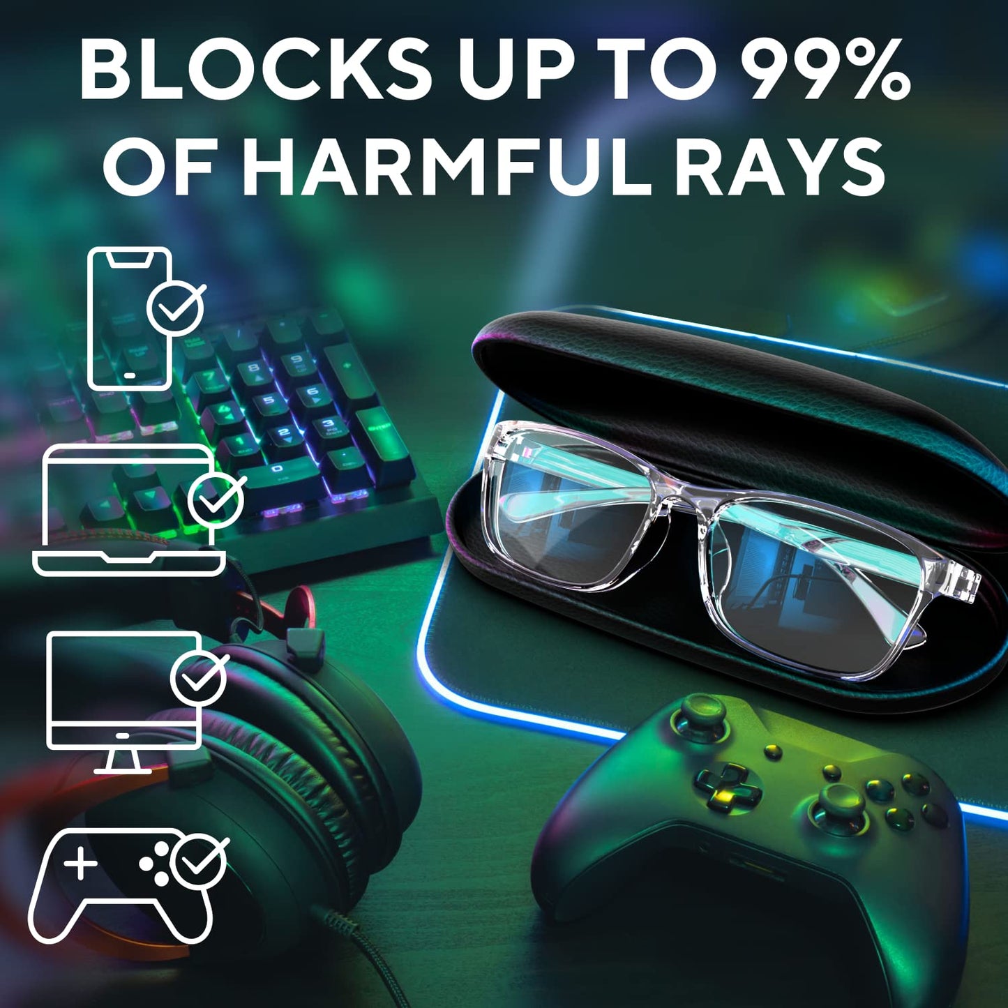 Stylish Blue Light Computer Blocking Glasses for Men and Women - Ease Digital Eye Strain, Dry Eyes, Headaches and Blurry Vision - Instantly Blocks Glare from Computers and Phone Screens, Case Included