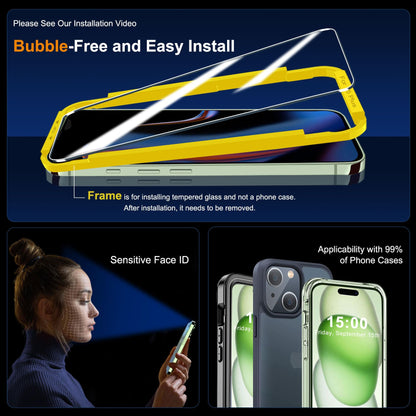 QHOHQ 3 Pack Screen Protector for iPhone 14 Pro 6.1 Inch with 3 Pack Tempered Glass Camera Lens Protector, Ultra HD, 9H Hardness, Scratch Resistant, Case Friendly
