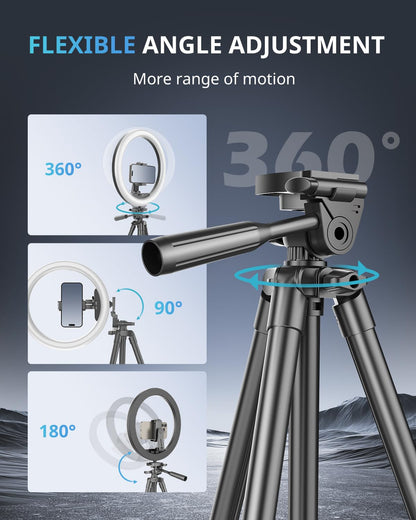 10" Selfie Ring Light with 50" Extendable Tripod Stand & Flexible Phone Holder for Live Stream/Makeup, UBeesize Mini Desktop Led Camera Ringlight for YouTube Video, Compatible with iPhone/Android
