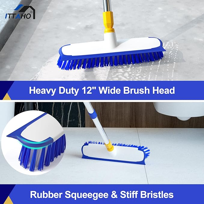 ITTAHO 12" Wide Floor Scrub and Grout Brush Set