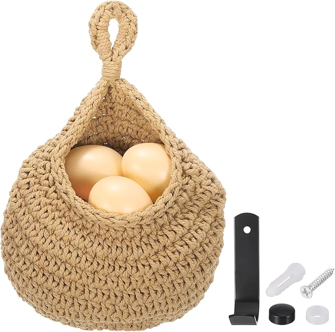 uxcell Hanging Fruit Baskets for Kitchen, Hand-Woven Wall Hanging Storage Jute