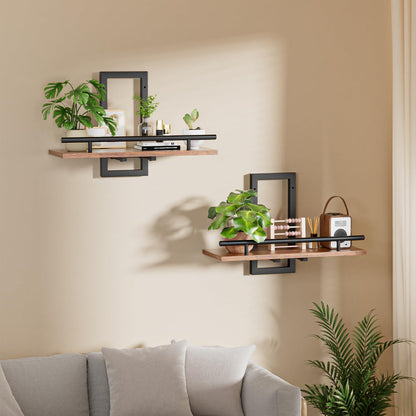 Sbosbo Floating Shelves for Wall to Hold Plants and Small Decor, 15.8 Inch Wall Mounted Shelves Set of 2, Easy to Mount Book Shelf for Bedroom, Living Room, Bathroom, Kitchen, Rustic Brown