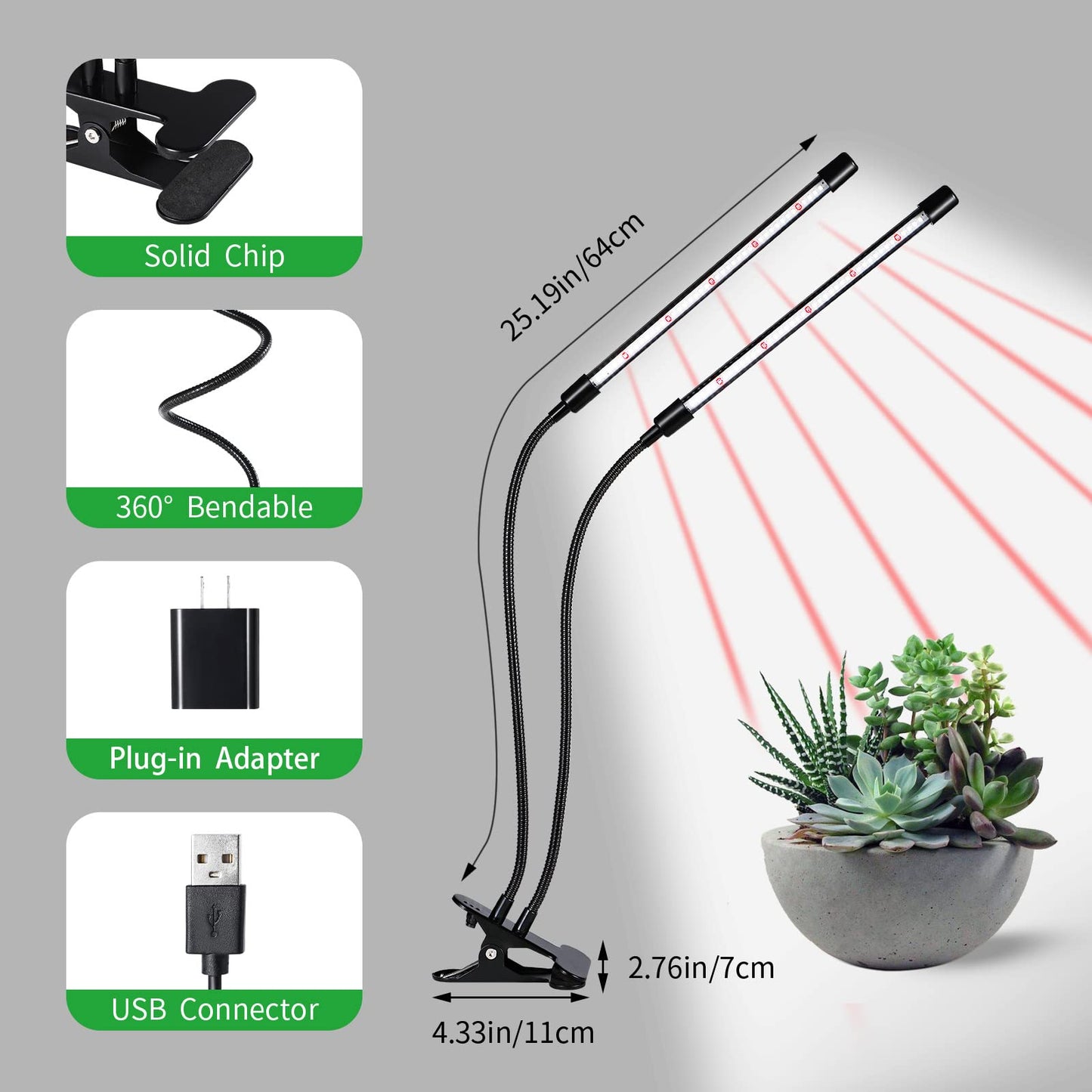 Grow Lights for Indoor Plants, Upgrade 84 LEDs Clip Plant Lights, Full Spectrum LED Plant Growing Lamps with Flexible Gooseneck, 3/9/12H Timer, 3 Spectral Modes, 10 Dimmable Levels (2 Head 1 Pack)