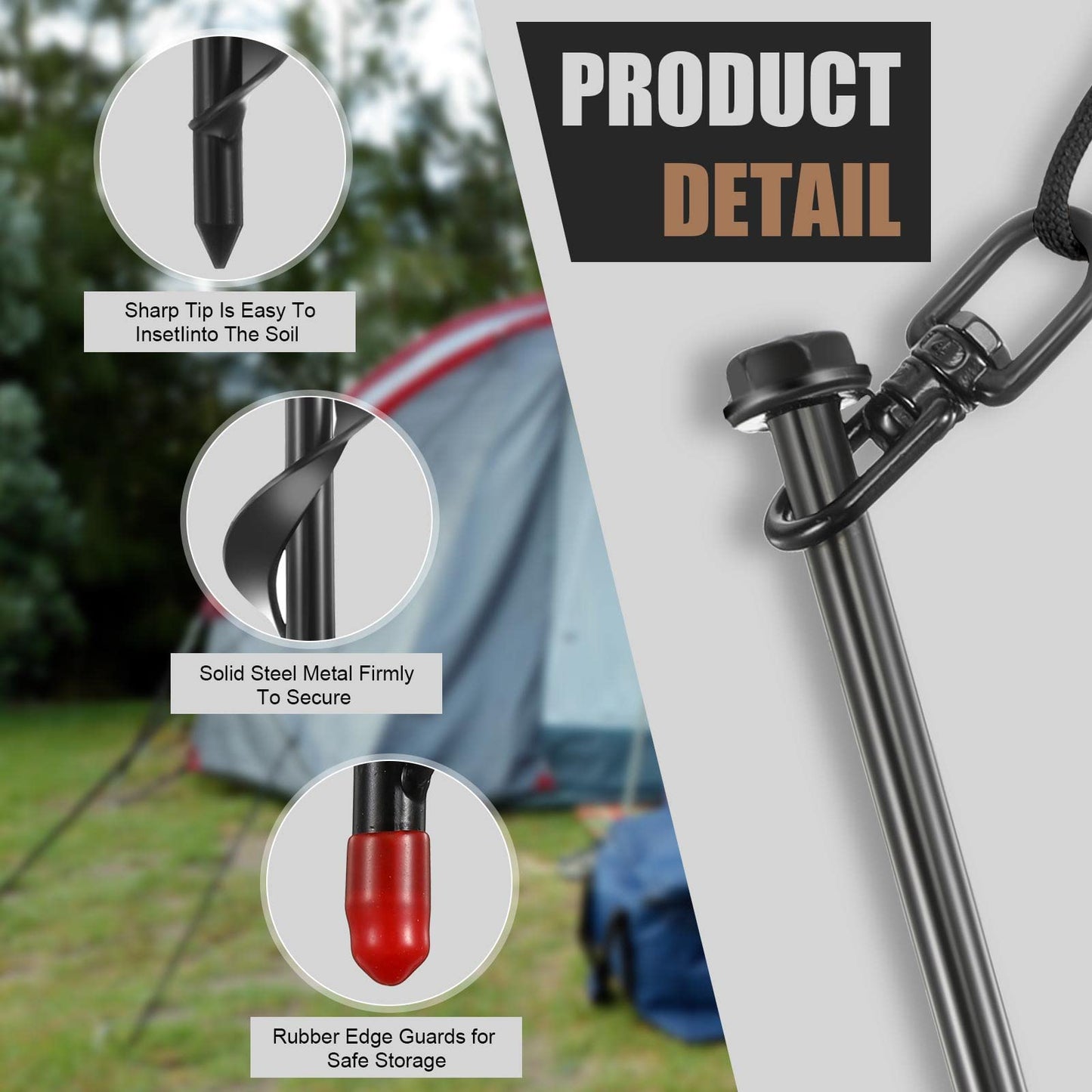 Reginary 36 Pcs Ground Anchors Screw in Tent Stakes Heavy Duty Trampoline Anchors High Wind for Camping Canopy Carport Sheds Beach Sand Stakes Metal Swing Set (Black)