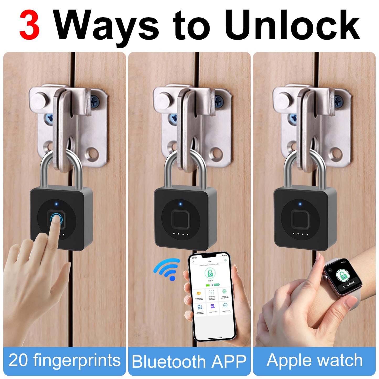 Gym Locker Padlock eLinkSmart Fingerprint Mobile APP Unlock Remote Management Outdoor Waterproof Keyless Biometric Padlock for Gym Luggage Bags Locker Storage Tool Box Gun Case Footlocker Black