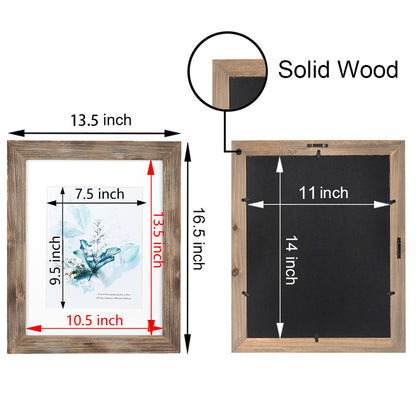 KAIWIN 100% Solid Wood Brown 11x14 Picture Frame 1 Pack Display Picture 8x10 with Mat, Rustic Wooden Photo Frames for Wall Mounting