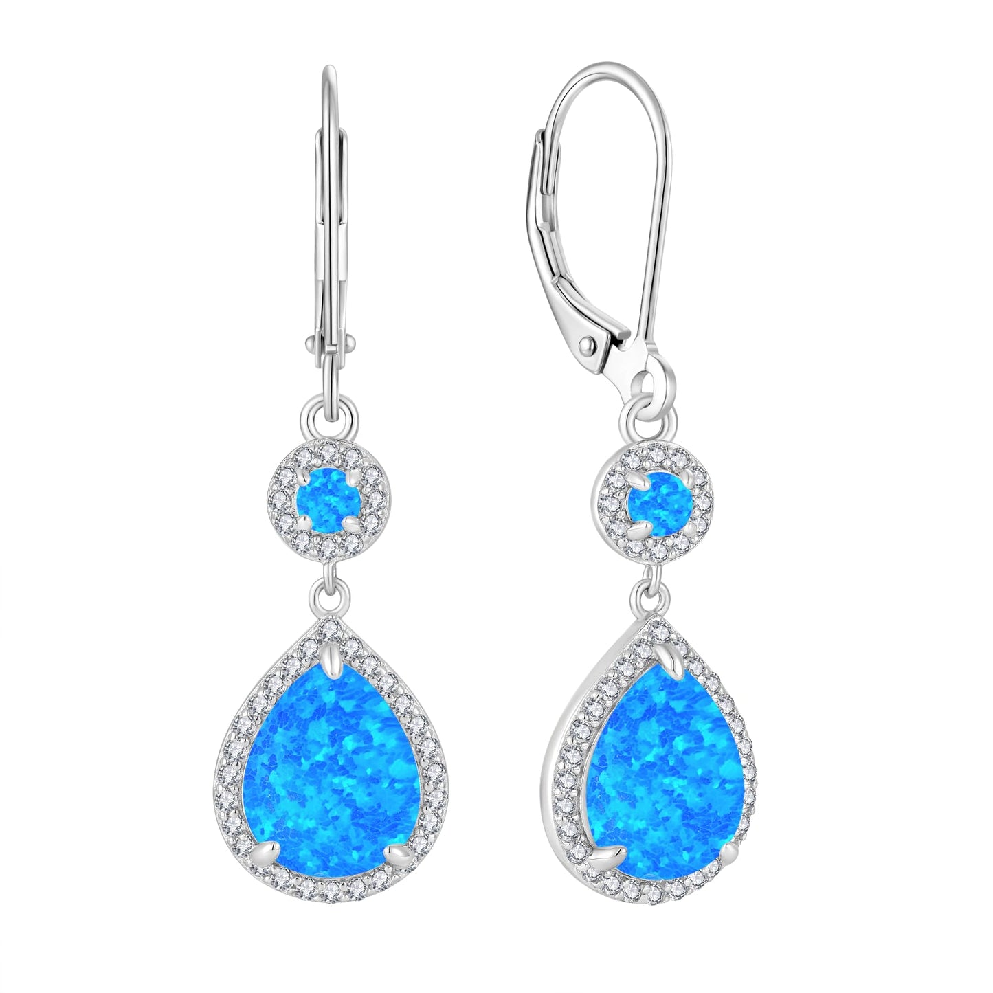 FYNSBLE Blue Opal Earrings for Women Sterling Silver Dangle Drop Leverback Earrings Hypoallergenic Jewelry for Women