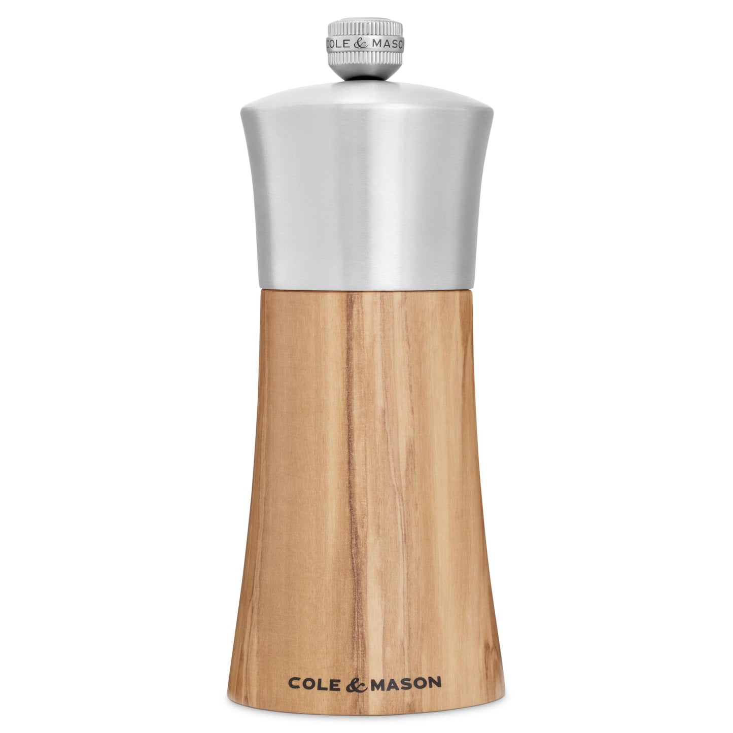 Cole & Mason Bromley Salt Mill, 6" - Salt Grinder with Ultra-Sharp Grinding Mechanism - Flavor-Enhancing Salt Shaker - Refillable Mill with Adjustable Grinding - Olive Wood, Salt Mill