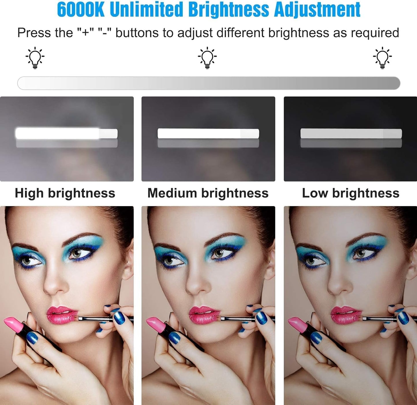 OOWOLF Vanity Mirror Light,Cordless Portable Makeup Light 6000K USB Rechargeable Brightness Dimmable for Bedroom Dressing Table, Bathroom, Dressing Room Mirror