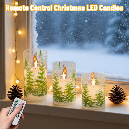 Wondise Rechargeable Christmas Glass Flameless Candles with Remote Timer, Battery Operated LED Real Wax 3D Wick Candles with Charging Base, Set of 3 Christmas Home Decoration Gifts(3 x 4 5 6 Inch)