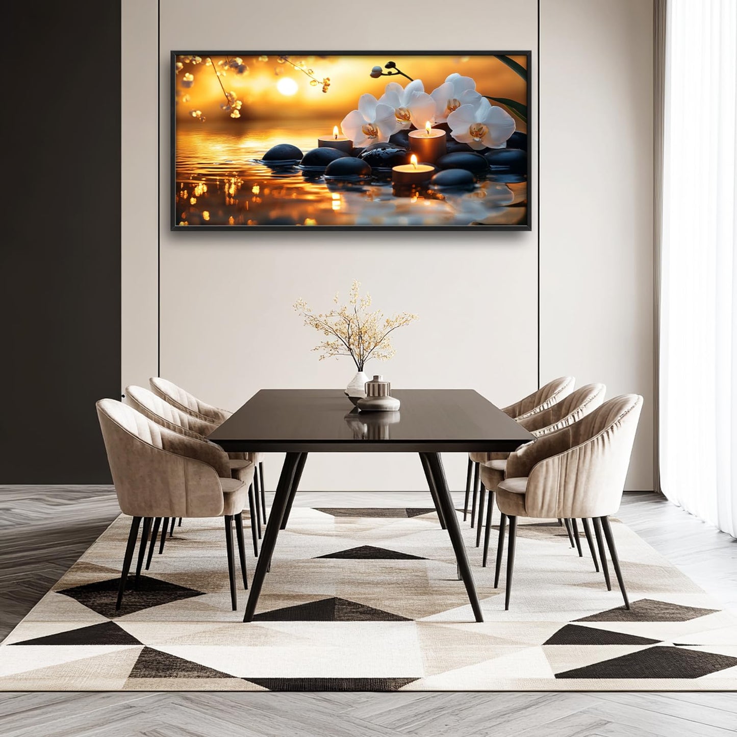 Mecowcm Zen Large Wall Art Candle Spa Stones Framed Wall Decor Orchid Meditation Spiritual Relaxing Canvas Pictures Painting for Yoga Living Room Bedroom Bathroom 30"x60"