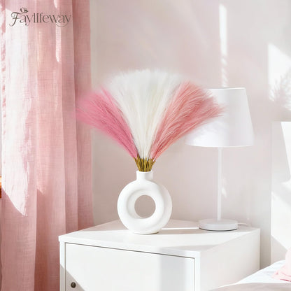 Faylifeway 50pcs Pampas Grass 17in for Living Room Decor, Blush Pink Pampas Grass Decor, Fluffy Pink Flowers for Home Birthday Bathroom Baby Shower Wall Bow Decor(Blush & Cream & Pink)